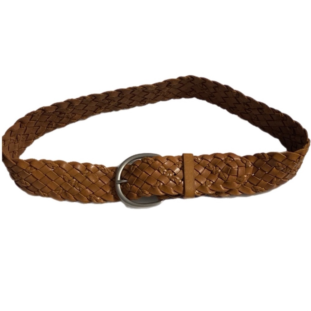 Vintage Leather Belt, Tan, Braided, Woven, Wide Width 2”, Sz L, XL, Like new